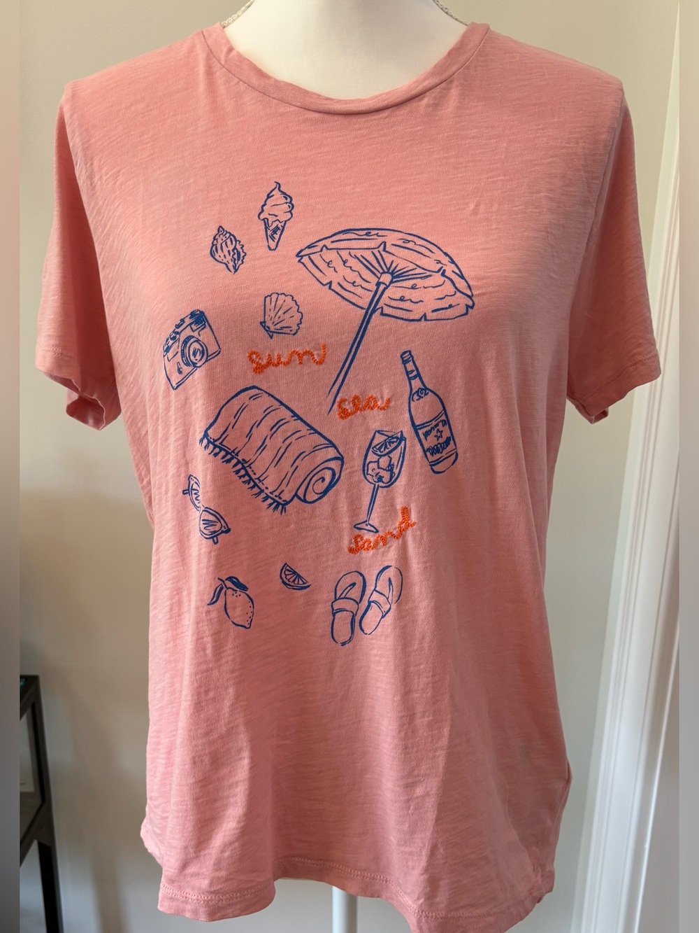 J. Crew Collector Tee "Sun Sea Sand", Pink, Size L